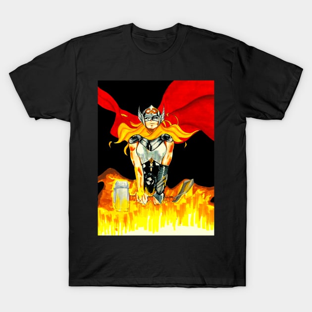 the mighty thor in valkyrie suit T-Shirt by jorge_lebeau